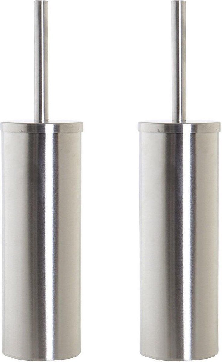 Toiletborstel set 2-delig zilver RVS 39 cm - Wc-borstels