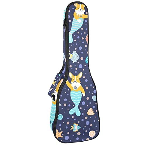 Mersov Tenor Ukulele Gigbag Waterdichte Ukelele Case Gewatteerde Rugzak, Geweldig voor Sopraan Concert (21/23/24") Zeemeermin Corgis Blauw