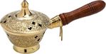 Sans marque Poêlons à encens avec manche en bois pour fumigation encens mélange d'encens brûleur laiton or massif fait main décoration ésotérisme