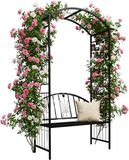 Merkloos / Sans marque Relaxdays Rozenboog, metaal, HBT: 210 x 134 x 48 cm, poortboog met bank, stabiele klimboog voor klimplanten, zwart