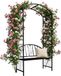 Merkloos / Sans marque Relaxdays Rozenboog, metaal, HBT: 210 x 134 x 48 cm, poortboog met bank, stabiele klimboog voor klimplanten, zwart