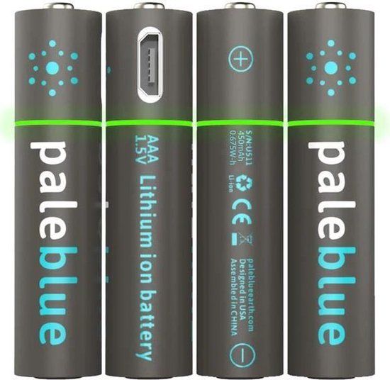 Pale Blue AAA Rechargeable Batteries - 4 Pack - Black