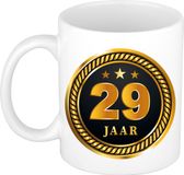 Bellatio Decorations Bol 29 jaar thema koffiemok Medaille - jubileum - verjaardag - zwart met goud - Cadeau beker - 300 ml - keramiek