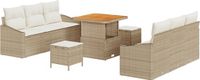 vidaXL Tuinbank Set met kussen 9 pcs Beige poly rattan