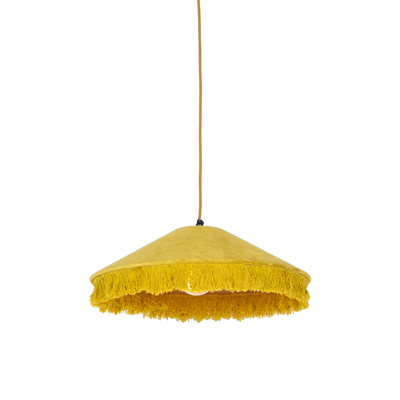 QAZQA Art deco hanglamp geel velours met franjes - Frills