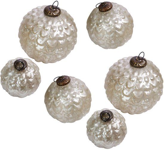 LOBERON Kerstbal set van 6 Domara antiekzilverkleurig/crème