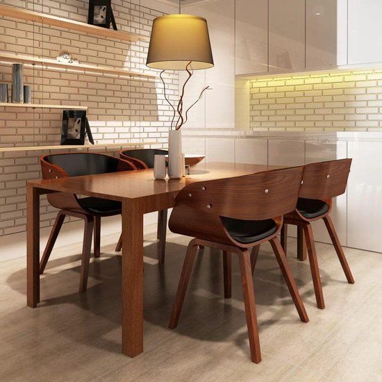 vidaXL Eetkamerstoelen 4 stuks gebogen hout en kunstleer bruin