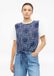 s.Oliver - T-shirt van gemengde stoffen met knoopdetail - Dames - Donkerblauw - Korte mouw - Paisley - Extra kort - Maat 40