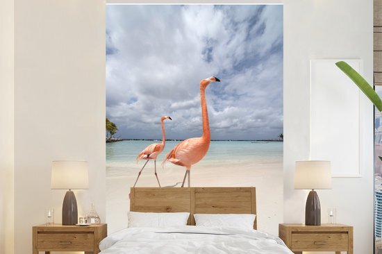 Nr1Wallpaper Behang - Fotobehang Twee flamingo's op een eiland in Aruba - Breedte 170 cm x hoogte 260 cm