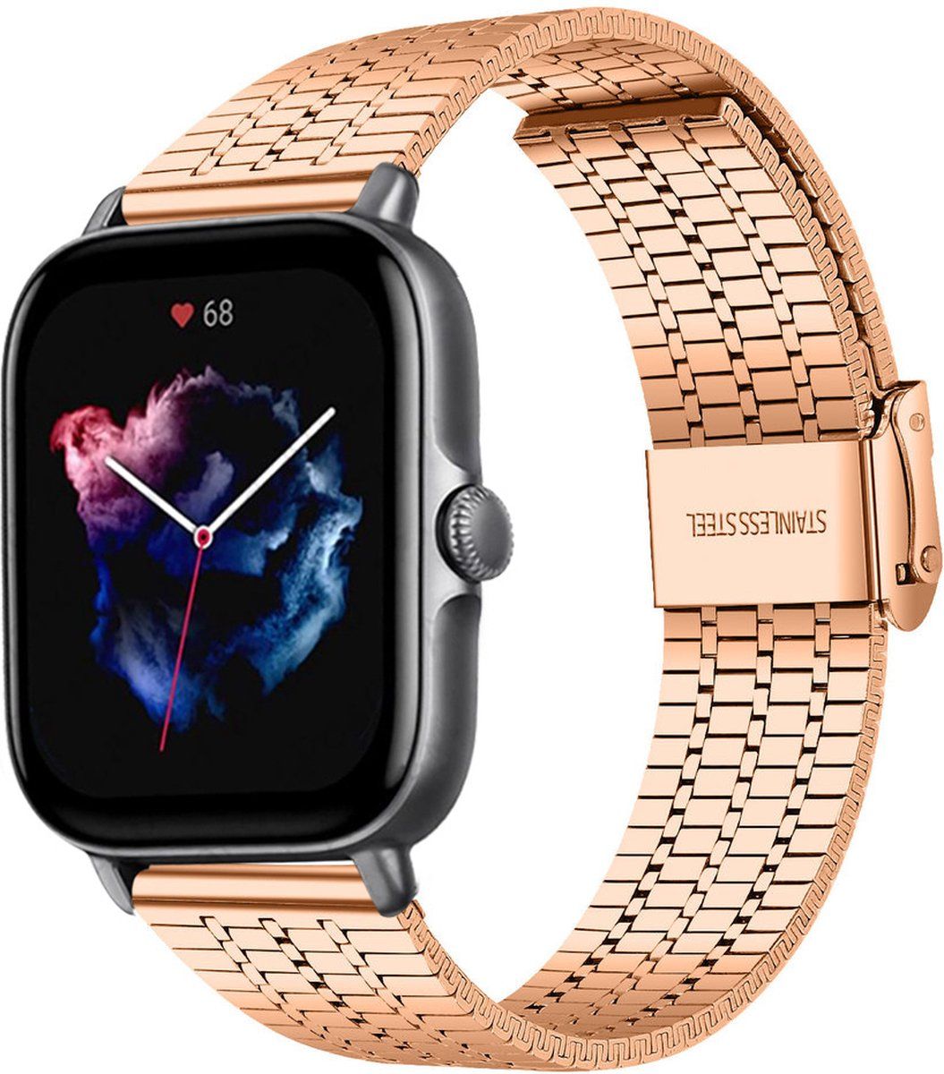 Strap-it Amazfit GTS 3 roestvrij stalen band - rosé goud