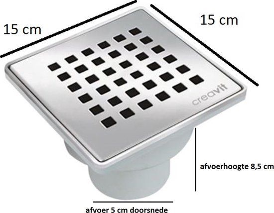 Creavit Doucheput - PVC - RVS Rooster - 15x15cm - Onderuitlaat