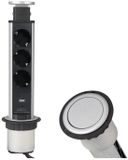D LIGHT Liftbox - Stekkerdoos - Verdeelstekker met 3 Stopcontacten - 1x USB-A & 1x USB-C - Inbouw Stekkerblok met 1.8 meter kabel - Aluminium