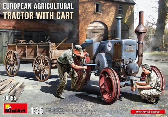 MiniArt Modelbouwpakket Landbouwvoertuigen - 38055 European Agricultural Tractor with Cart Plastic - 1:35 - Modelbouw