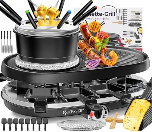 KESSER® Gourmetstel 3in1 Raclette Grill met natuurlijke grillplaat en fondue