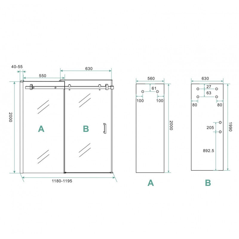 Wiesbaden Nisdeur Schuifbaar 2-Delig 120x200 cm 8 mm Nano Coating Mat Zwart