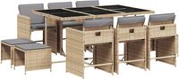 vidaXL 11-delige Tuinset met Kussens, Poly Rattan, Gemengd Beige