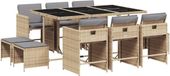 vidaXL 11-delige Tuinset met Kussens, Poly Rattan, Gemengd Beige