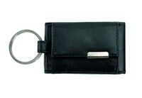 Alassio Mini portemonnee van fijn nappaleer, kleine portemonnee met metalen embleem en sleutelring muntzakje, 8 cm, zwart