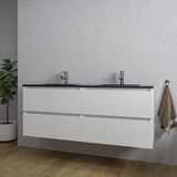 Saniclass Chaci Badkamermeubelset - 140x46x55cm - keramische wastafel zwart - 2 wasbakken - 2 kraangaten - 4 lades - mat wit