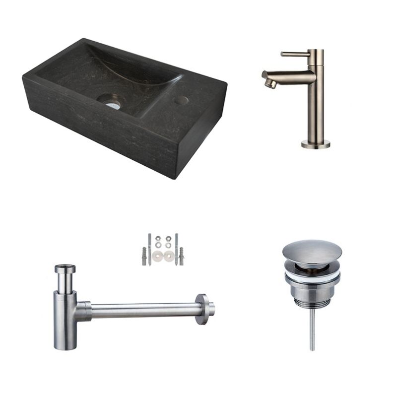 Badkamerplanet Fonteinset Hardstenen Recto Gun Metal 40x22x10 cm