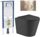 QeramiQ Dely Toiletset - 36.3x51.7cm - Geberit UP720 inbouwreservoir - rimless - diepspoel - zitting - softclose - bedieningsplaat geborsteld messing - ronde knoppen - mat noir