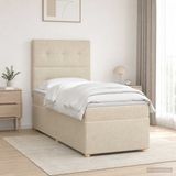 vidaXL Boxspringbed met matras, crème kleur, 100 x 200 cm, gestoffeerd