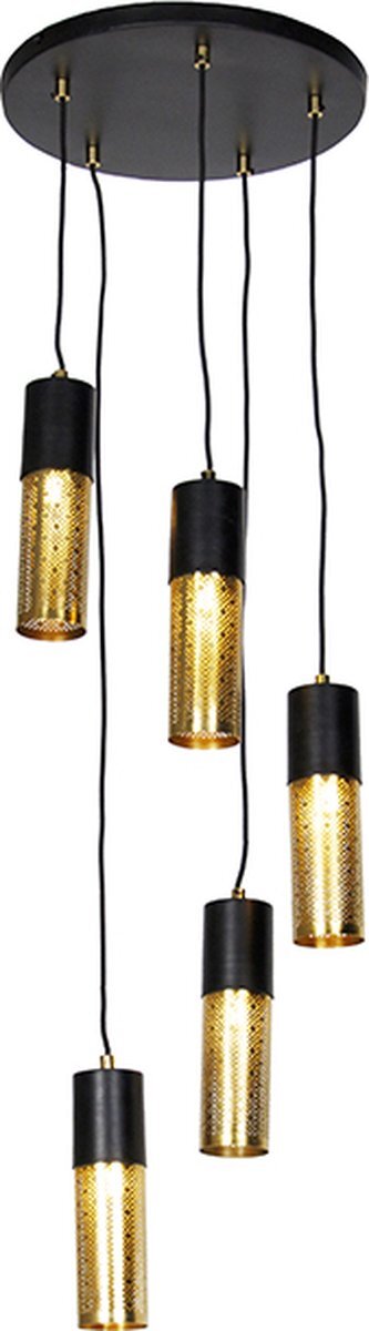 QAZQA raspi - Industriele Hanglamp - 5 lichts - Ø 40 cm - Goud/messing - Industrieel - Woonkamer | Slaapkamer | Keuken