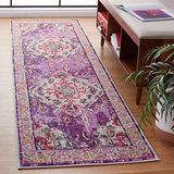 SAFAVIEH Monaco Collection Lopertapijt - 2'2" x 16", violet & fuchsia, boho chic medaillon distressed design, niet-pluizend en onderhoudsvriendelijk, ideaal voor ruimtes met veel verkeer in woonkamer