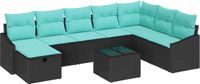 vidaXL - Tuinbank - Set - 9 - st - poly - rattan - Zwart/ Blauw