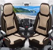 BREMER SITZBEZÜGE Premium Camper stoelhoezen voor Bürstner Eliseo Active T2 in Bruin/Beige (2 losse stoelen)