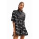 Desigual jurk met all over print en ruches zwart
