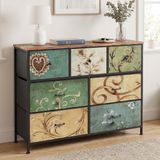 Mofor Ladekast - 100x30x78 cm - Opbergkast met 7 stoffen lades - metalen frame - Vintage Stijl - Veelkleurig