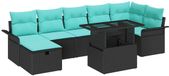 vidaXL Tuinbankenset 8-delig Zwart Polyrattan