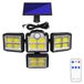 Lampe solaire d'extérieur avec 4 têtes de lampe, détecteur de mouvement et 198 LED COB