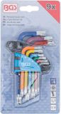 BGS technic BGS Stiftsleutelset - meerkleurig - kort - Torx met boring en kogelkop T10 - T50 - 9 delig