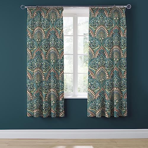 Dreams & Drapes Design - Palais - Pencil Pleat Curtains with Tie-Backs - 66" x 72" - Teal
