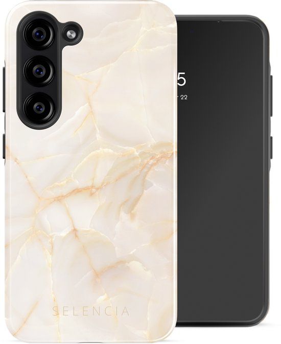 Selencia Hoesje - Geschikt voor Samsung Galaxy S23 - Backcover - Golden Beige Marble