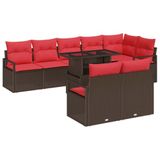 vidaXL Tuinbank - Set - 9 - st - 8-Aantal - zitplaatsen - Bruin - en - Rood