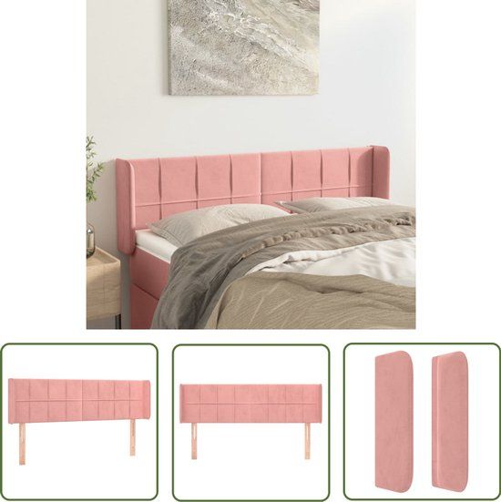 VidaXL Hoofdbord met randen fluweel roze 147x16x78/88 cm