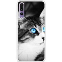 P20 Pro Chat yeux bleu bedrukt siliconen hoesje