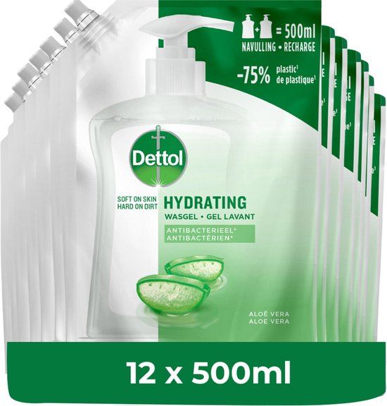 Dettol Handzeep - Antibacterieel - Navulling Hydrating Aloe Vera - 12 x 500ml - Voordeelverpakking