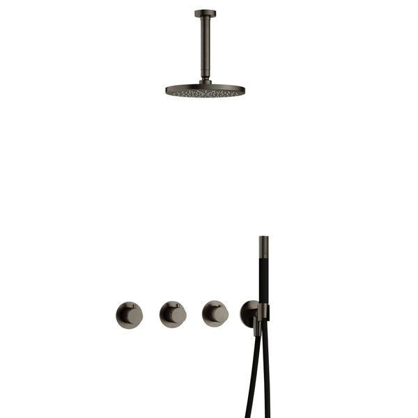 hotbath Cobber IBS70 complete thermostatische douche inbouwset met 2 stopkranen met 15cm plafondarm 20cm ronde hoofddouche staafhanddouche ijzer verouderd IBS70AI2