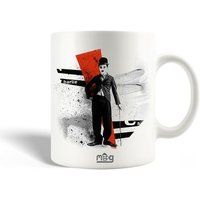 Keramieken mok maniacase, Charlie Chaplin zwart wit tekening