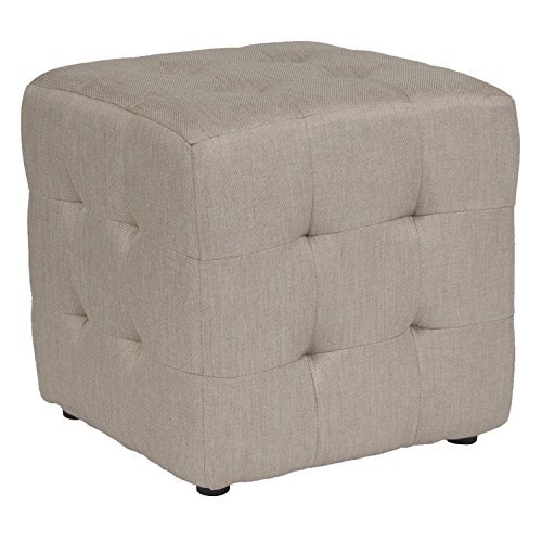 Flash Furniture Avendale Tufted Upholstered Ottoman Pouf in Beige Fabric-P modern 16"D x 16"W x 15.75"H Beige stof