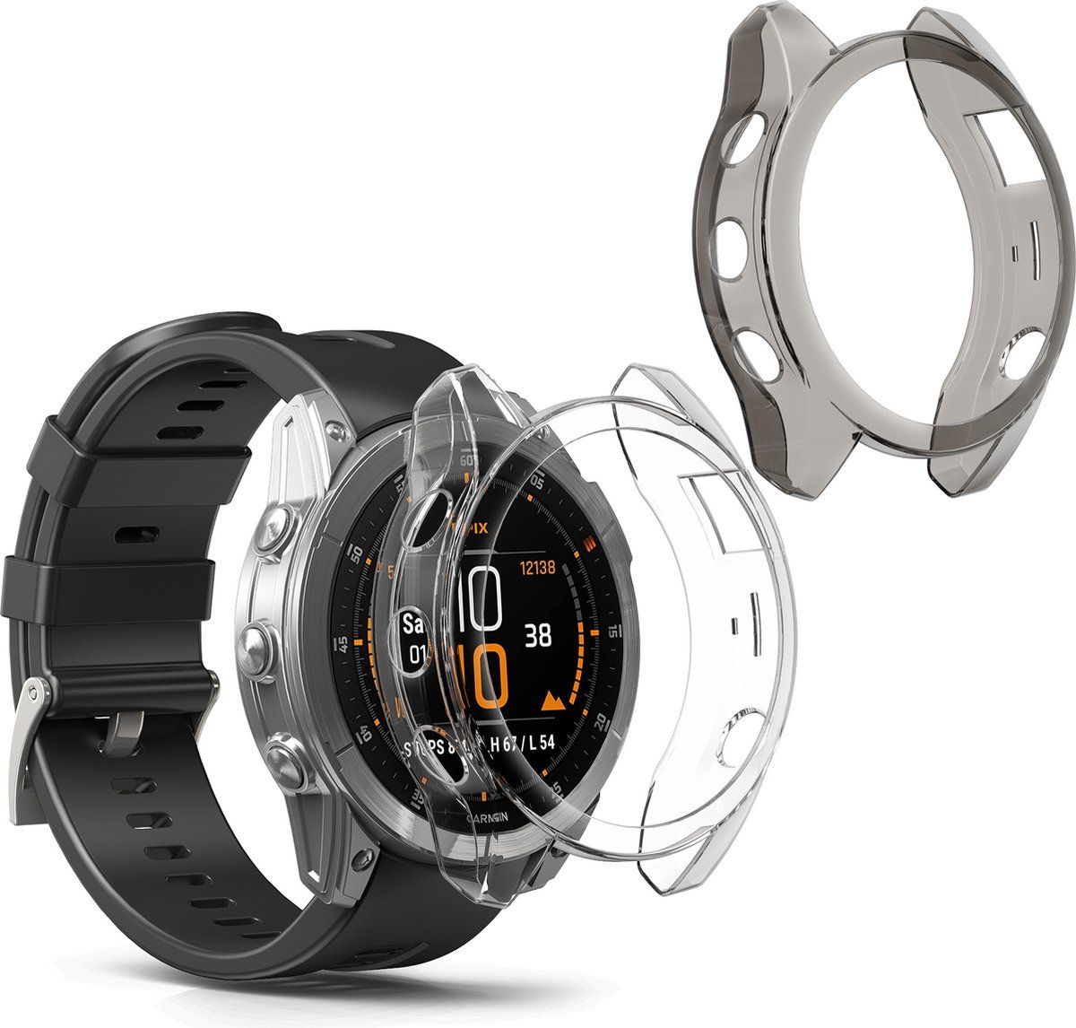 kwmobile 2x Hoes voor fitnesstracker voor Garmin Epix 2 - Siliconenhoes voor sporthorloge zwart / transparant
