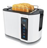 Arendo Grille-pain Boîtier à double paroi isolé thermiquement, écran avec affichage du temps restant, 2 fentes courtes, pour 2 tranches, 800 W, panneau tactile, support à petits pains, 7 degrés de brunissage