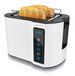 Arendo Grille-pain Boîtier à double paroi isolé thermiquement, écran avec affichage du temps restant, 2 fentes courtes, pour 2 tranches, 800 W, panneau tactile, support à petits pains, 7 degrés de brunissage