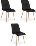 LEOBERT Set van 3 eetkamerstoelen SPLIT - Zwart fluweel - Eikenlook poten - Modern design