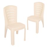 Garronda 2x Chaise de jardin, empilable, aspect rotin, beige, GD-0270