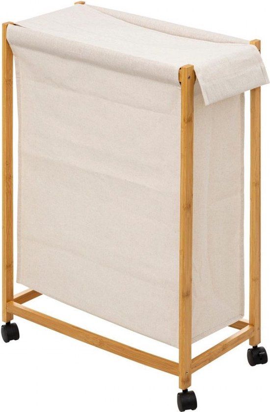 5Five Bamboe Wasmand op wieltjes 52L - 55x28x80cm - Beige